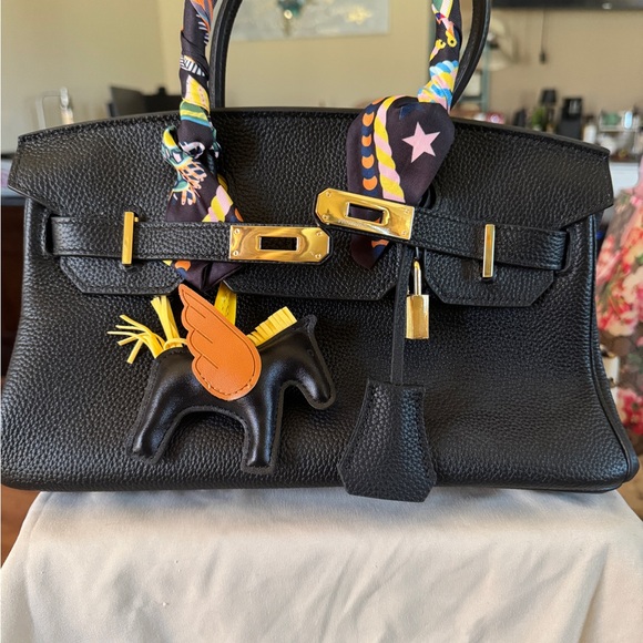 Handbags - Black Leather Top-Handle Bag with Gold Hardware